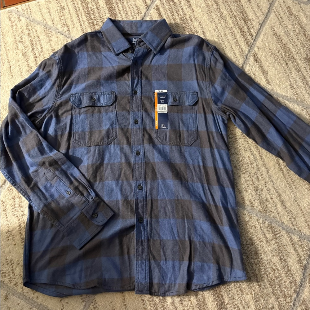 *New*Men's Blue and Gray Plaid Shirt